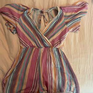 Blue rain multicolored striped romper- worn twice- good condition